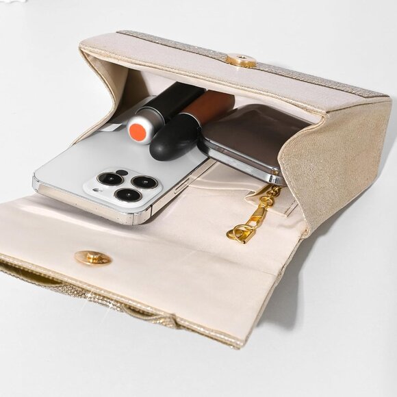 Evening Clutch Purse for Women Sparkly Bow Glitter Wedding Party Shoulder Bag - Picture 3 of 9